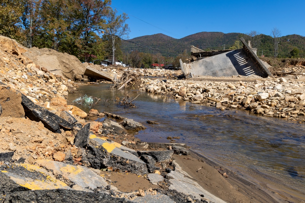 Hurricane Helene Causes Bridge Collapse over North Fork Catawba River in Marion, N.C.