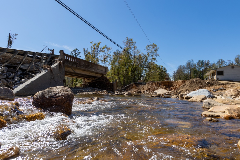 Hurricane Helene Causes Bridge Collapse over North Fork Catawba River in Marion, N.C.