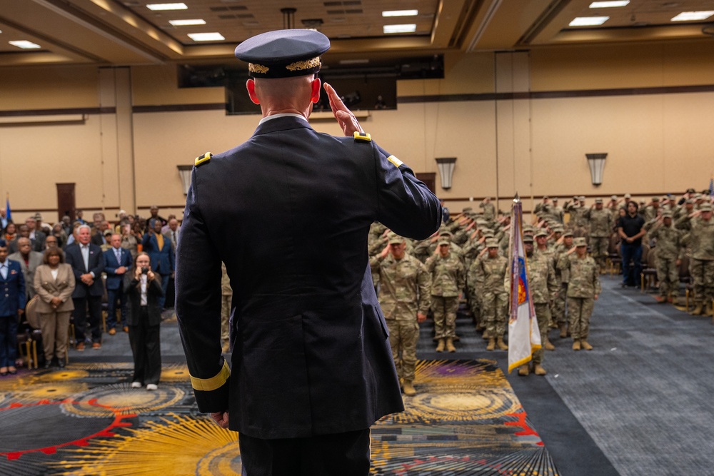 Waters salutes crowd after becoming Adjutant General