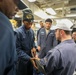 Sailors aboard the USS Howard conduct a general quarters drill in the South China Sea