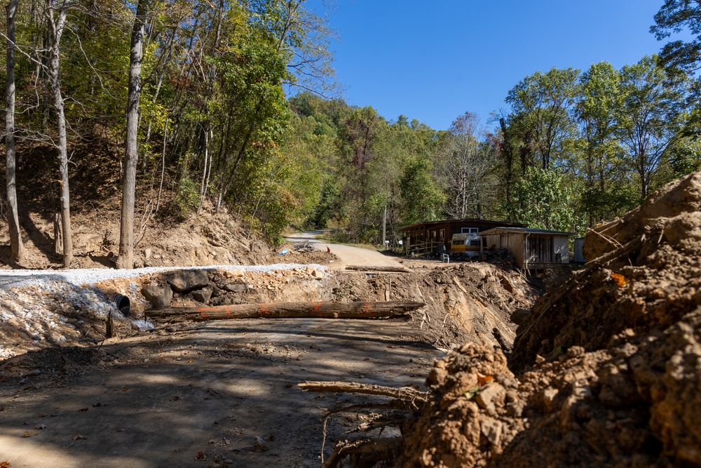 Hurricane Helene Causes Major Road Damage Near Marion, North Carolina
