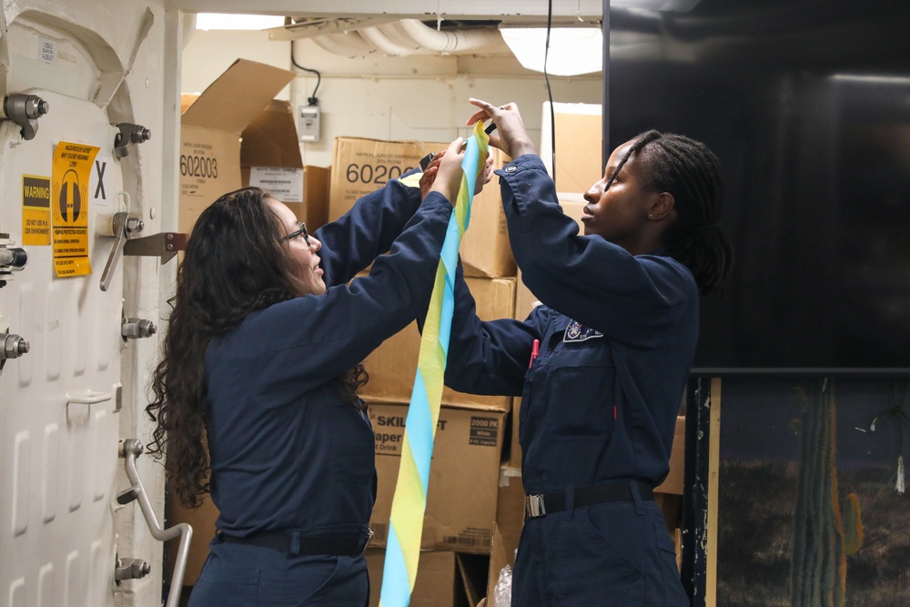 Sailors aboard the USS Howard celebrate Hispanic Heritage Month in the South China Sea