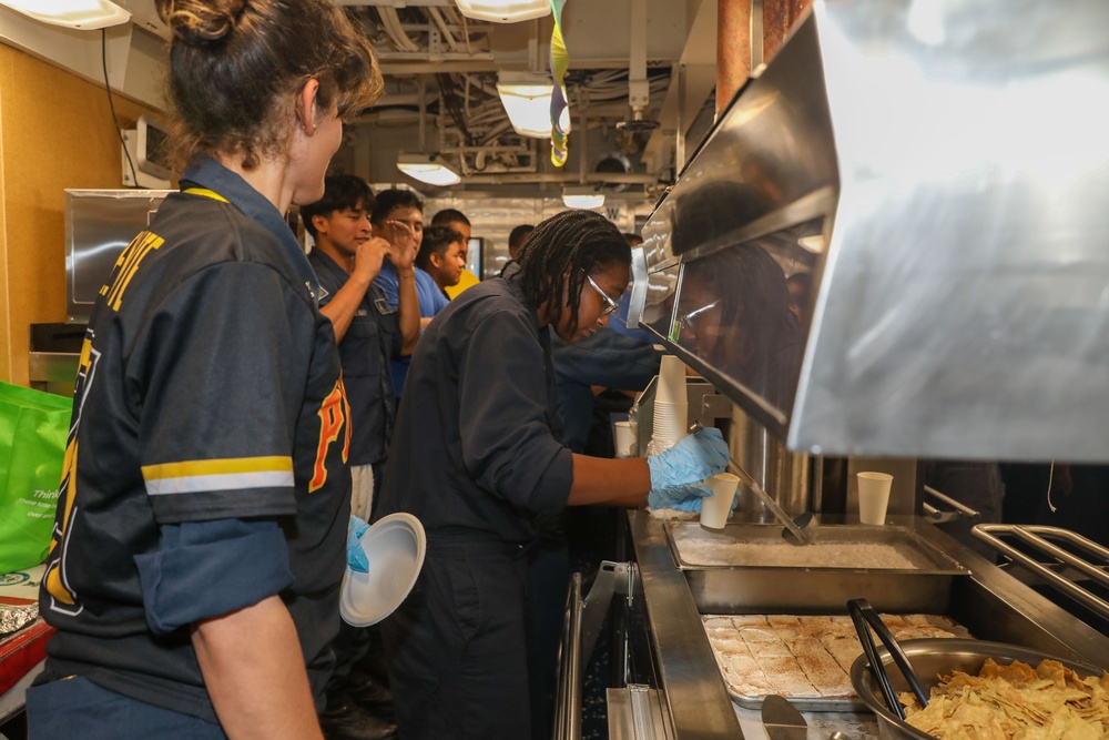 Sailors aboard the USS Howard celebrate Hispanic Heritage Month in the South China Sea