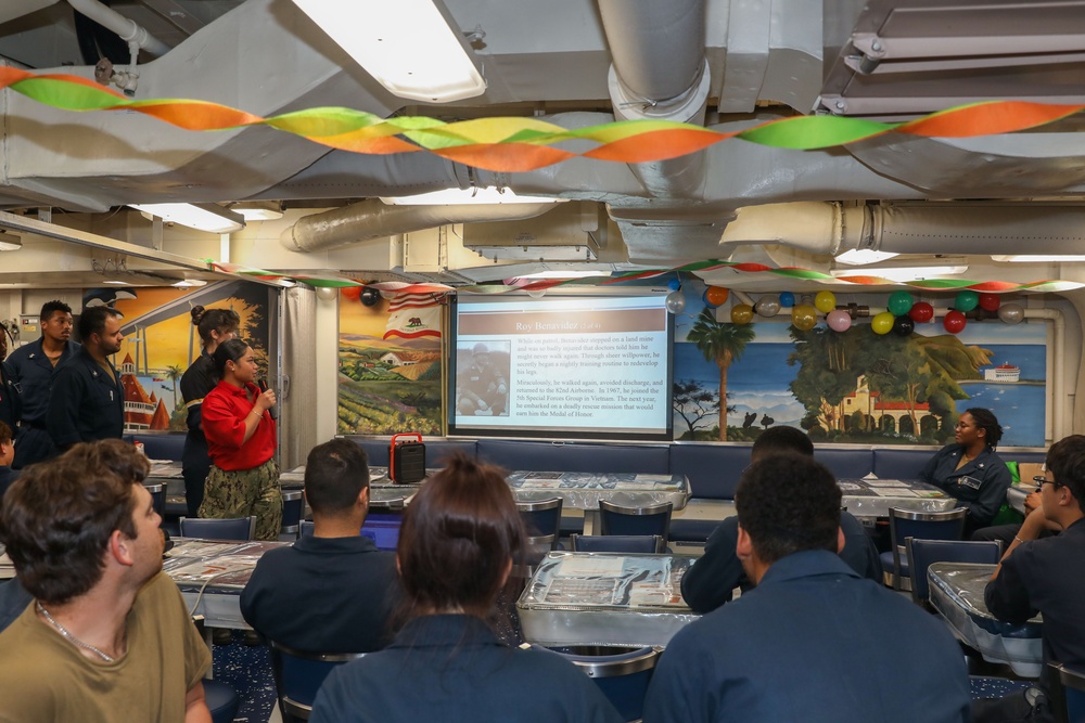 Sailors aboard the USS Howard celebrate Hispanic Heritage Month in the South China Sea