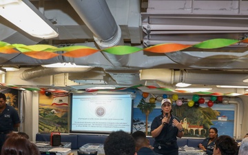 Sailors aboard the USS Howard celebrate Hispanic Heritage Month in the South China Sea