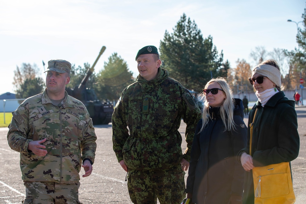 U.S. Army soldiers display combat vehicles in Johvi, Estonia