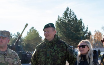 U.S. Army soldiers display combat vehicles in Johvi, Estonia