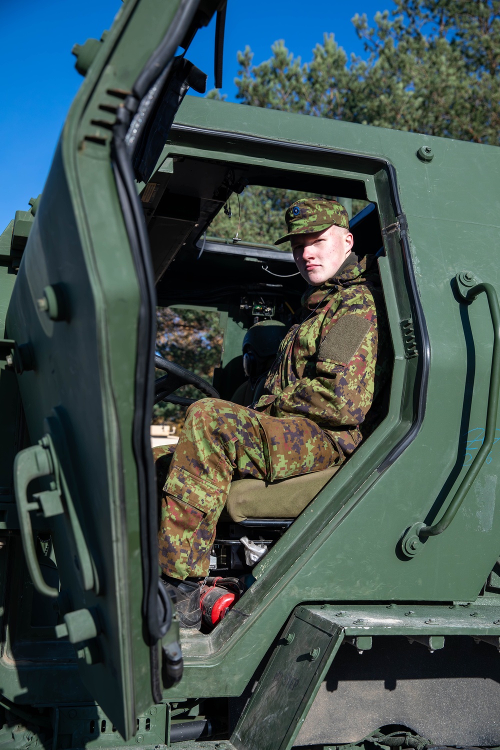 U.S. Army soldiers display combat vehicles in Johvi, Estonia