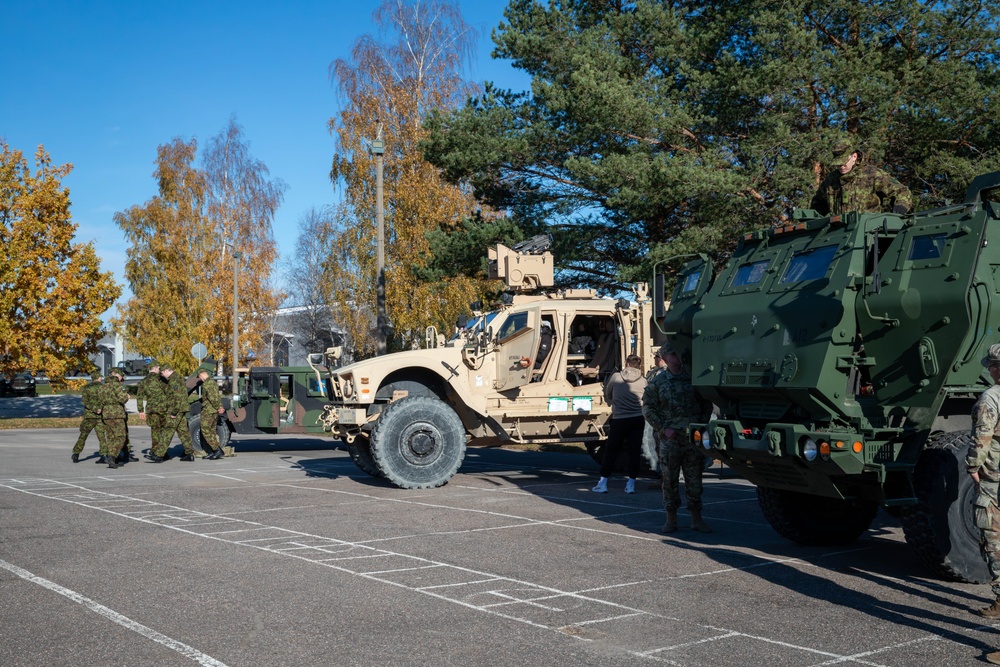 U.S. Army soldiers display combat vehicles in Johvi, Estonia