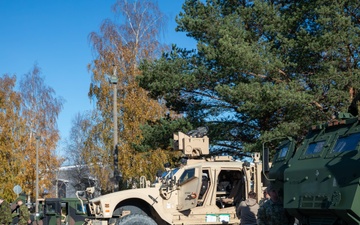 U.S. Army soldiers display combat vehicles in Johvi, Estonia