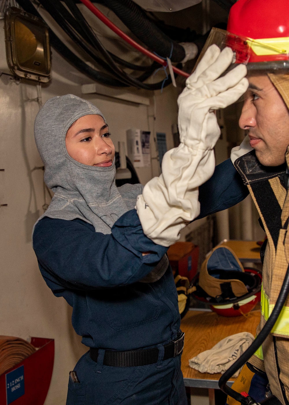 USS George H.W. Bush Sailors participate in a firefighting drill.