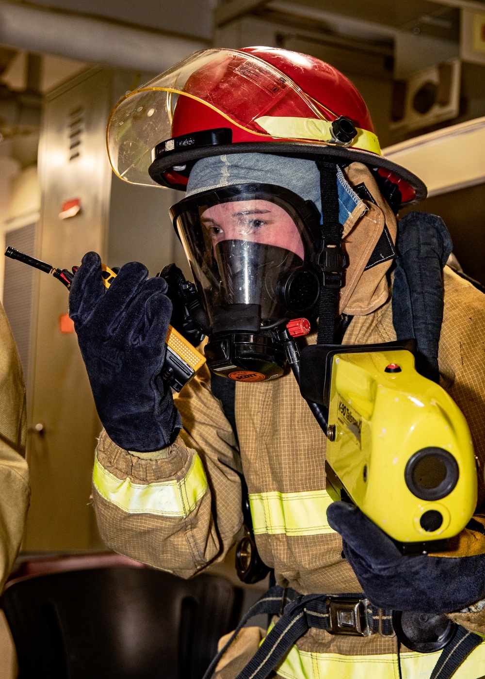 USS George H.W. Bush Sailors participate in a firefighting drill.