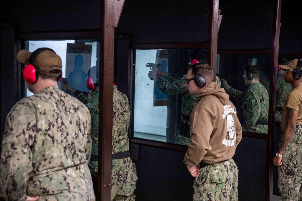 USS George H.W. Bush (CVN 77) Sailors Participate in Marksmanship Test