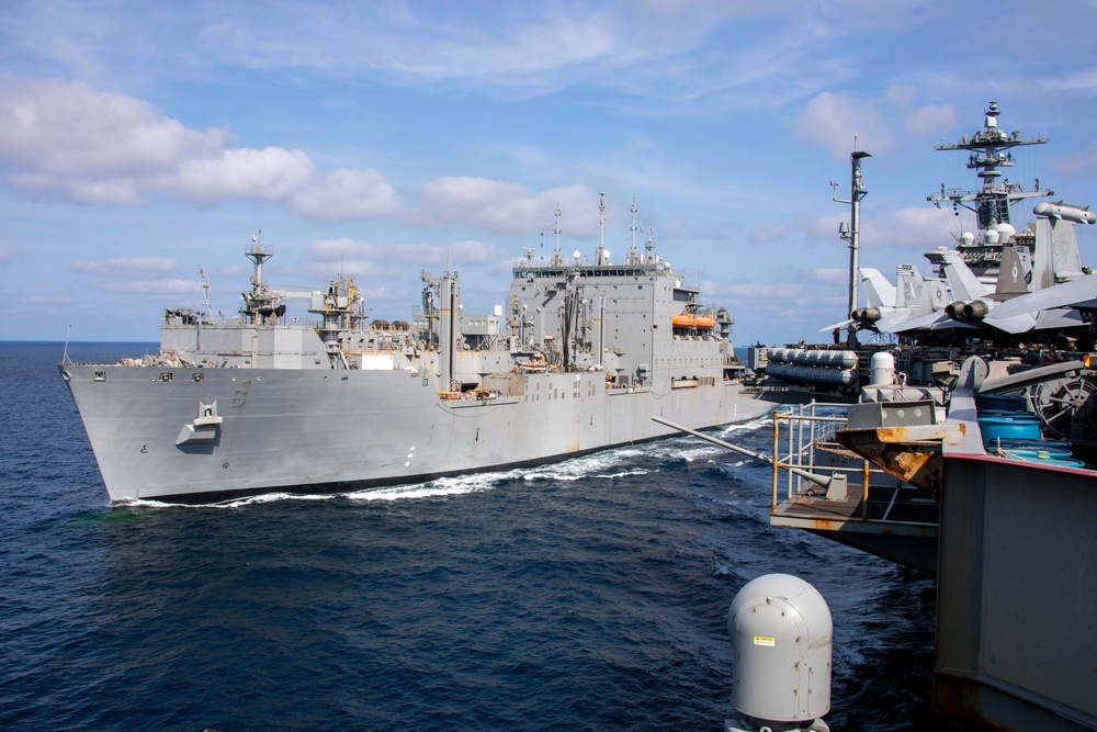 Abraham Lincoln conducts a replenishment-at-sea with Amelia Earhart