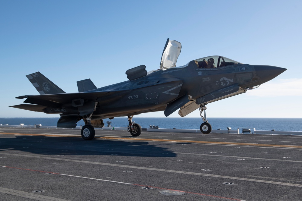 F-35B launches from JS Kaga during sea trials