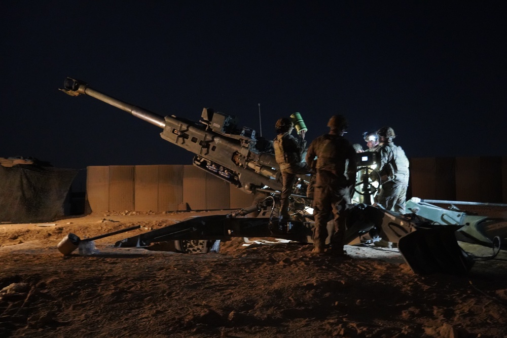 Charlie Battery, 1st Battalion, 112th Artillery Regiment, New Jersey Army National Guard, conducts live fire exercise in North East Syria