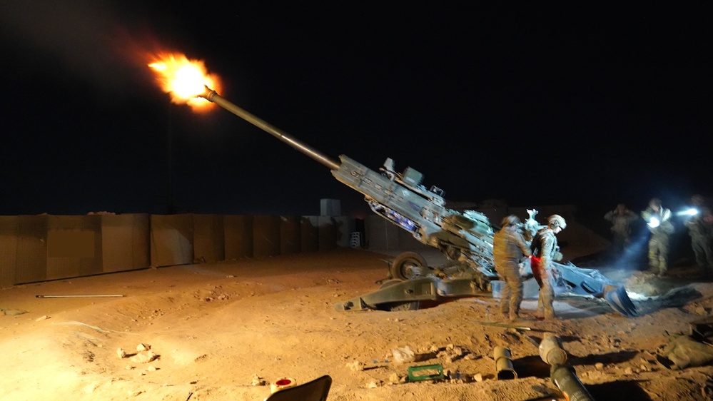 Charlie Battery, 3rd Battalion, 112th Artillery Regiment, 44th Infantry Brigade Combat Team, New Jersey Army National Guard, Conducts Live Fire Exercise in Northeast Syria