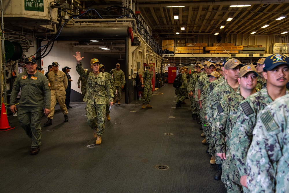 PACFLEET Holds Sasebo All Hands Call Aboard USS America (LHA 6)