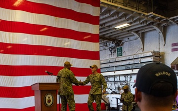 PACFLEET Holds Sasebo All Hands Call Aboard USS America (LHA 6)