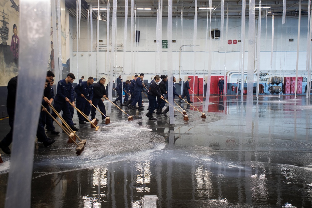 USS Ronald Reagan (CVN 76) conducts counter measure wash down