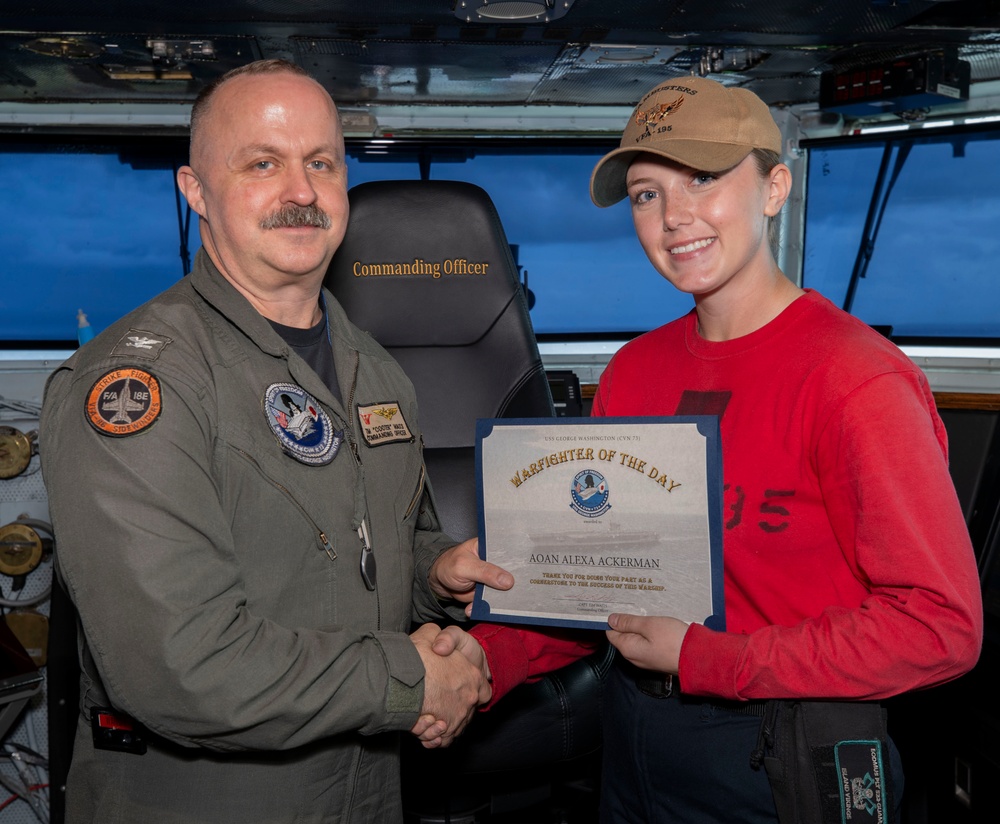 George Washington awards Warfighter of the Day: AOAN Alexa Ackerman