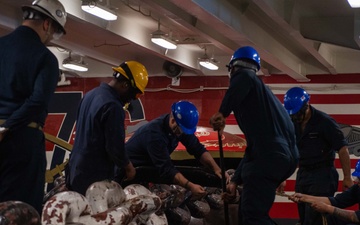 USS Ronald Reagan (CVN 76) Sailors perform an anchor drop test