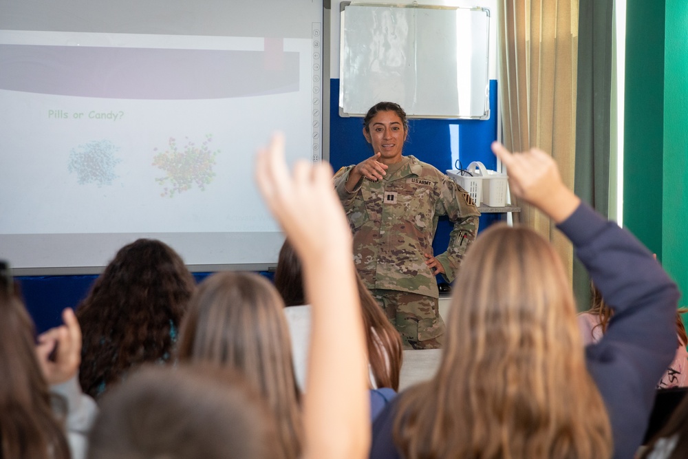 Soldiers assigned to NATO-led KFOR mission conduct presentation at Future School of Kosovo