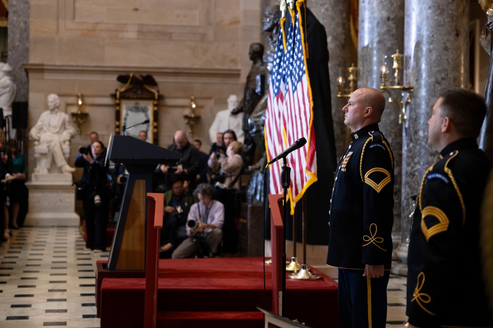 Sgt. 1st Class Chris Rettig Performs National Anthem at Billy Graham Statue Unveiling