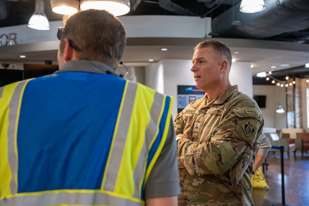 Brig. Gen. Daniel Hibner Oversees Installation of a Temporary Water Unit at the University Of North Carolina Asheville