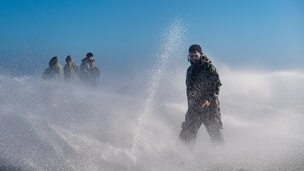 USS Ronald Reagan (CVN 76) conducts a counter-measure washdown