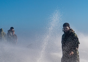 USS Ronald Reagan (CVN 76) conducts a counter-measure washdown