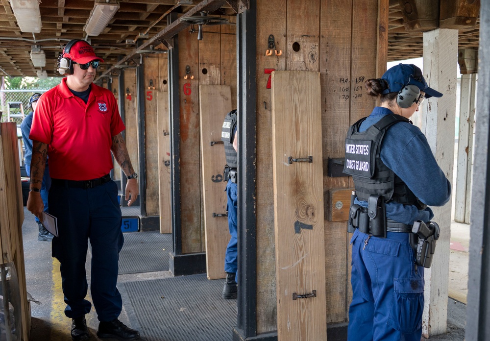 Coast Guard crew members conduct range qualifications