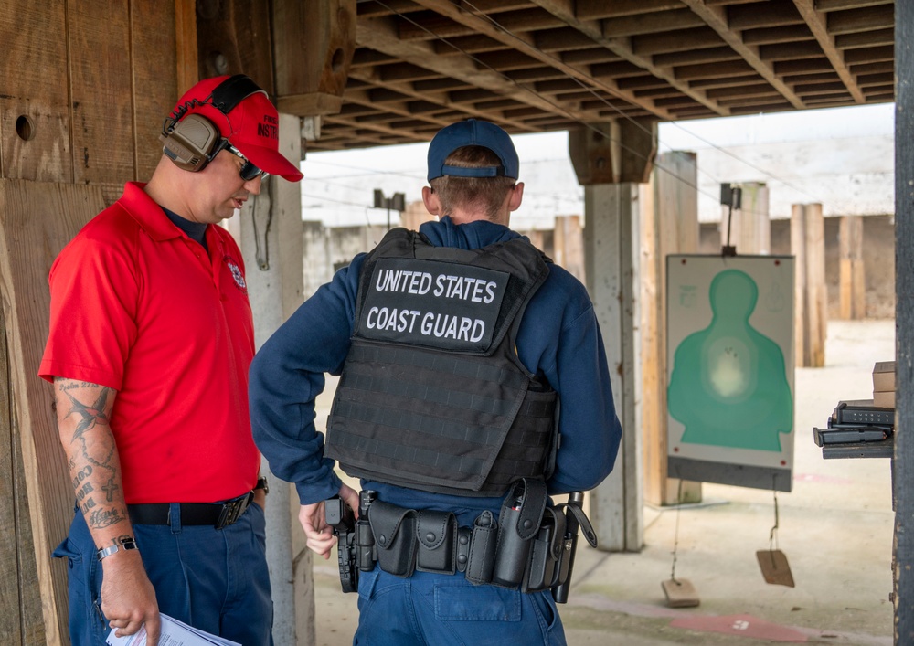 Coast Guard crew members conduct range qualifications