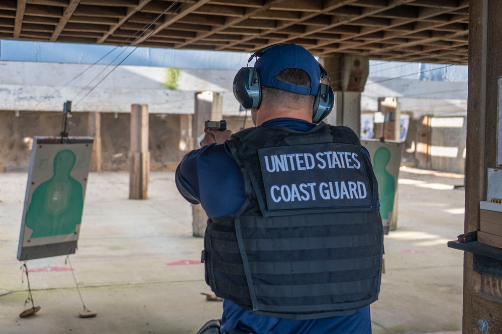 Coast Guard crew members conduct range qualifications