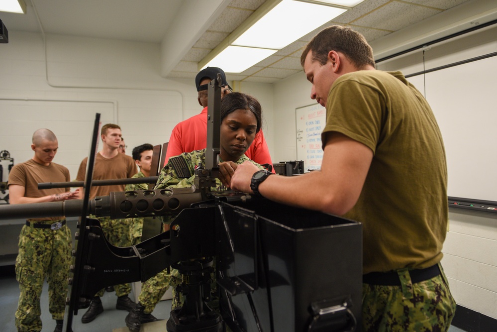 SCSTC GL Gunner's Mate Students Practice Operation and Maintenance of .50 cal Machine Gun