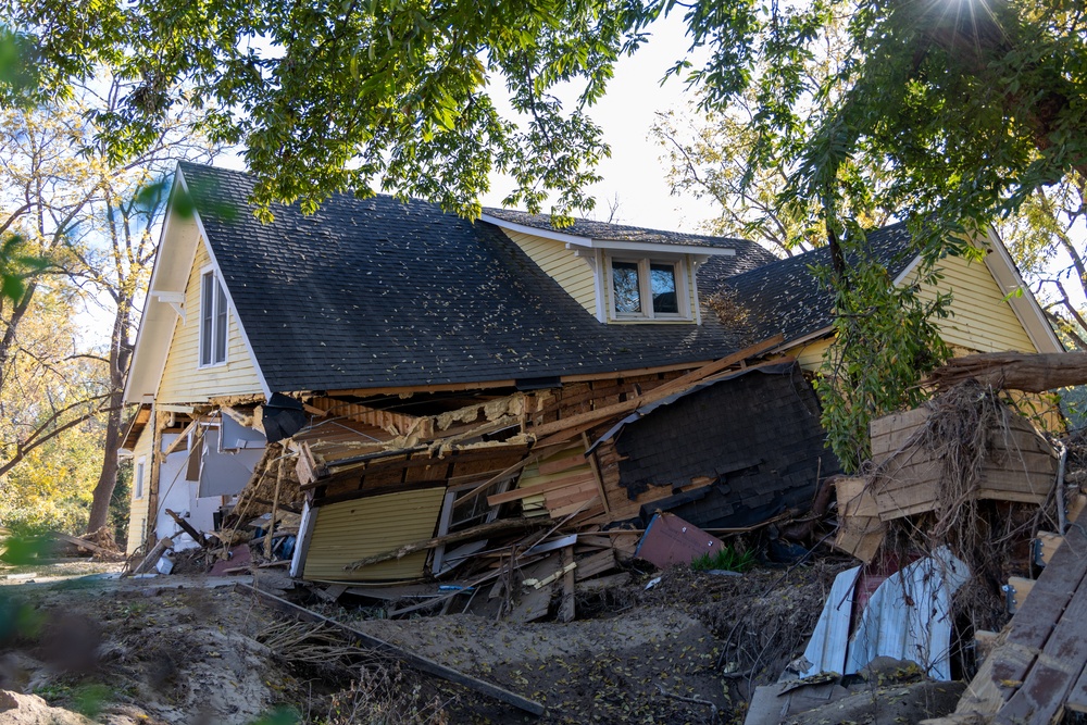 Severe Structural Damage in Old Fort After Hurricane Helene