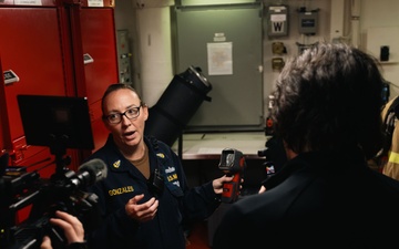 USS Gerald R. Ford (CVN 78) Damage Controlmen Demonstrate Firefighting Equpment to Reporters