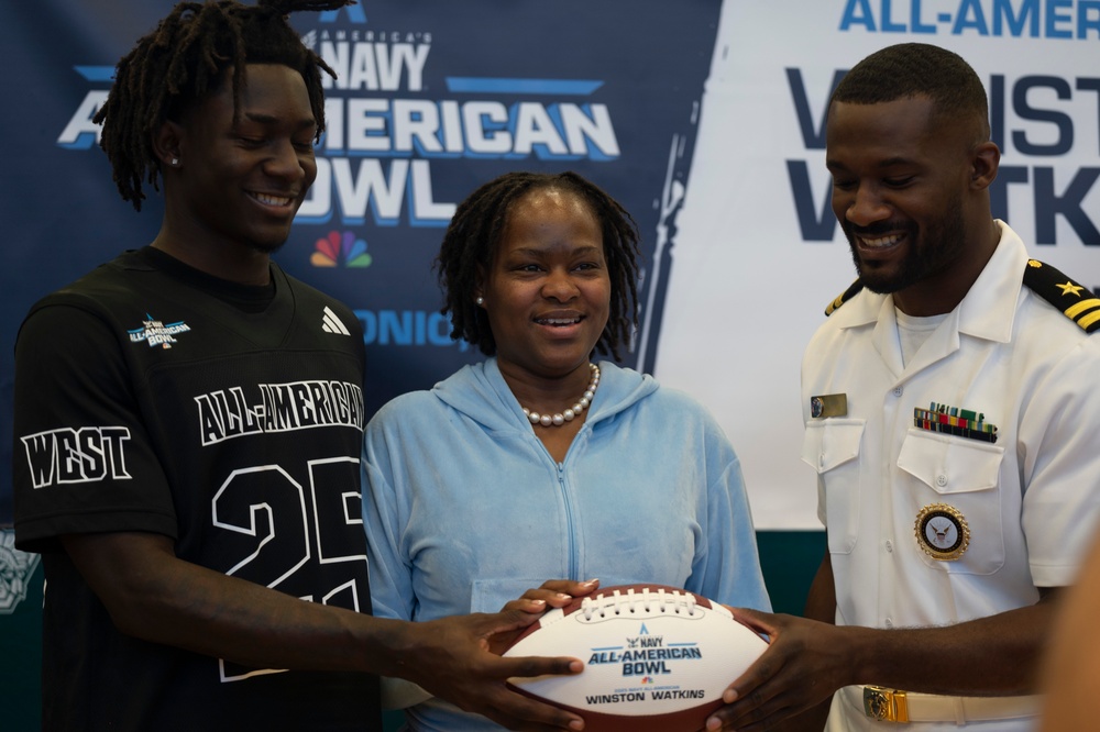 NTAG Miami Presents Wilson Watkins, Jr. with 2025 Navy All-American Bowl Jersey