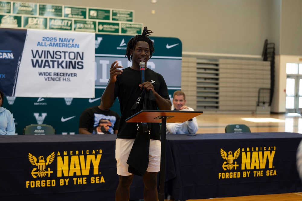 NTAG Miami Presents Wilson Watkins, Jr. with 2025 Navy All-American Bowl Jersey