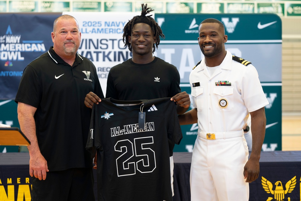 NTAG Miami Presents Wilson Watkins, Jr. with 2025 Navy All-American Bowl Jersey