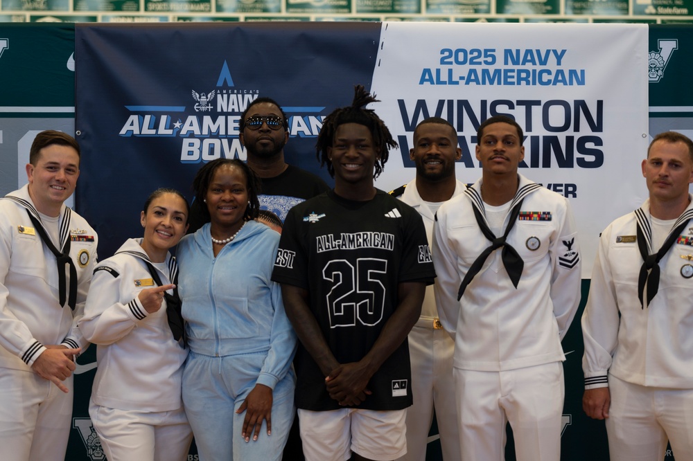 NTAG Miami Presents Wilson Watkins, Jr. with 2025 Navy All-American Bowl Jersey