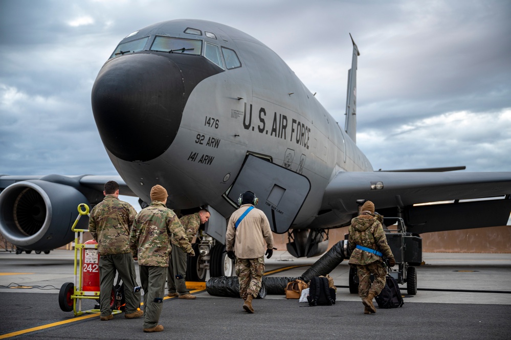 Fairchild AFB KC-135 Stratotanker refuels a WC-135 Constant Phoenix