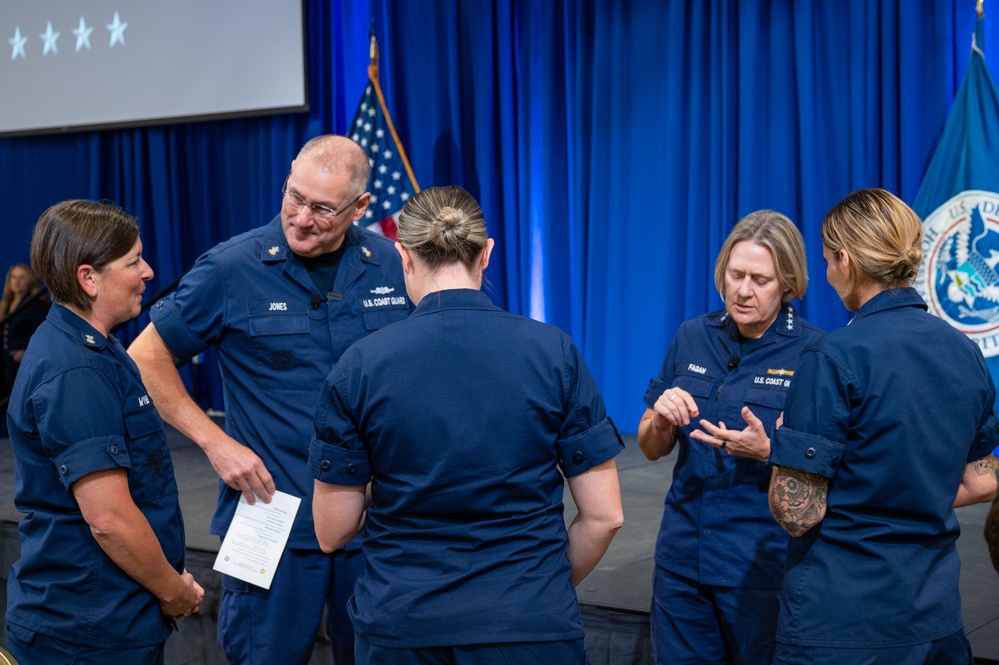 Commandant and Master Chief Petty Officer of the Coast Guard discuss service culture with crews in the greater Miami area