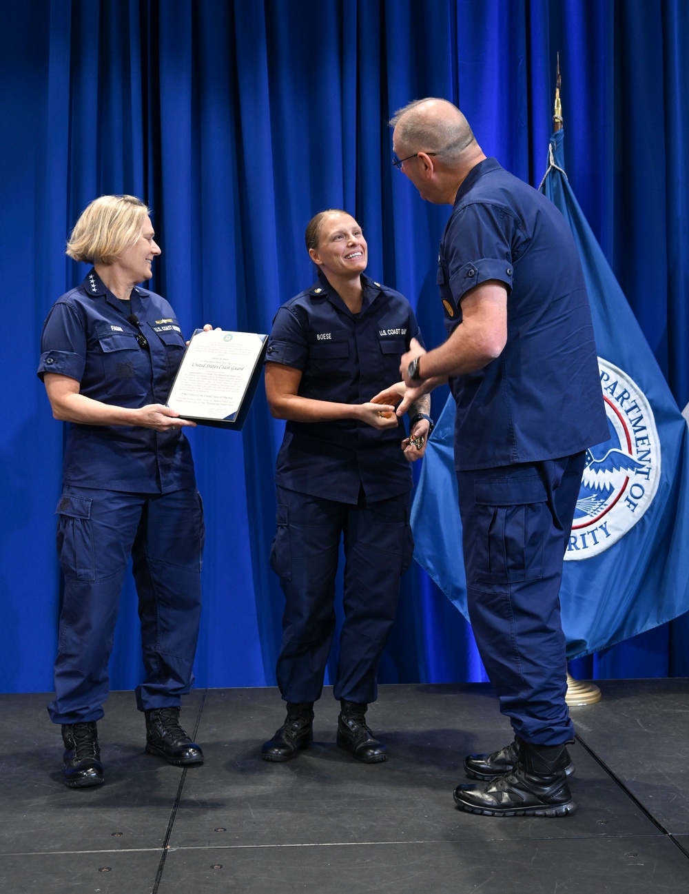 Commandant and Master Chief Petty Officer of the Coast Guard discuss service culture with crews in the greater Miami area