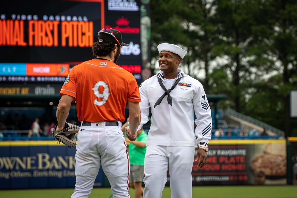 USS George H.W. Bush (CVN 77) Attends Norfolk Tides Baseball Game