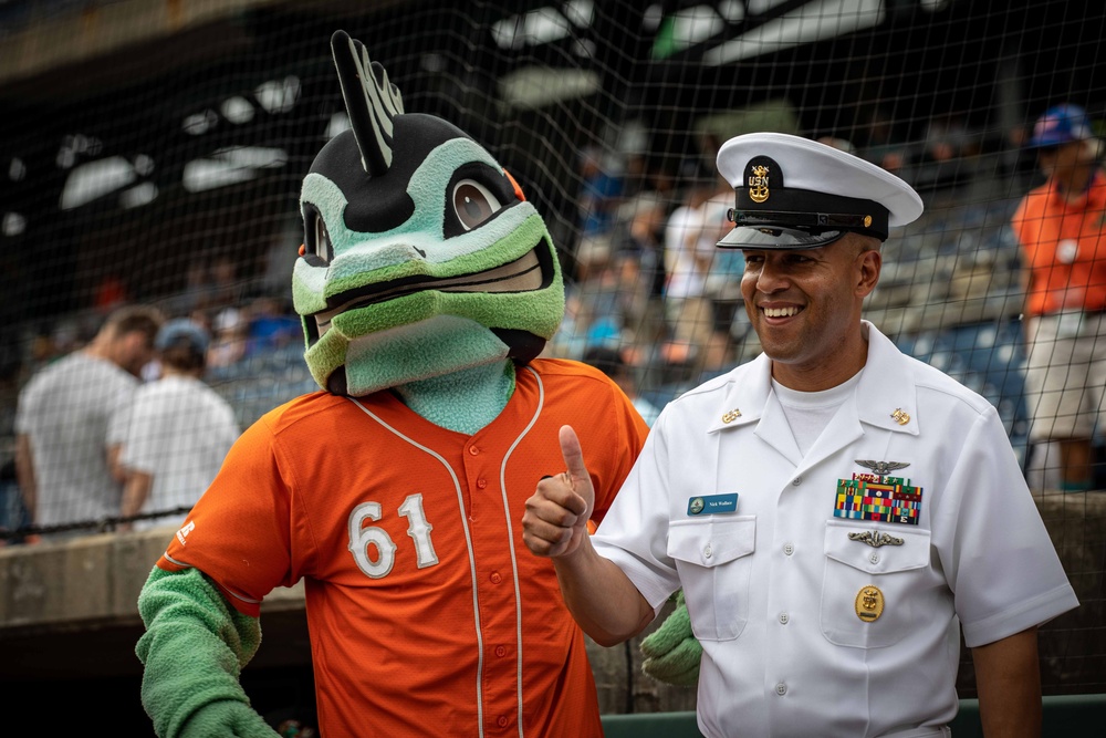 USS George H.W. Bush (CVN 77) Attends Norfolk Tides Baseball Game