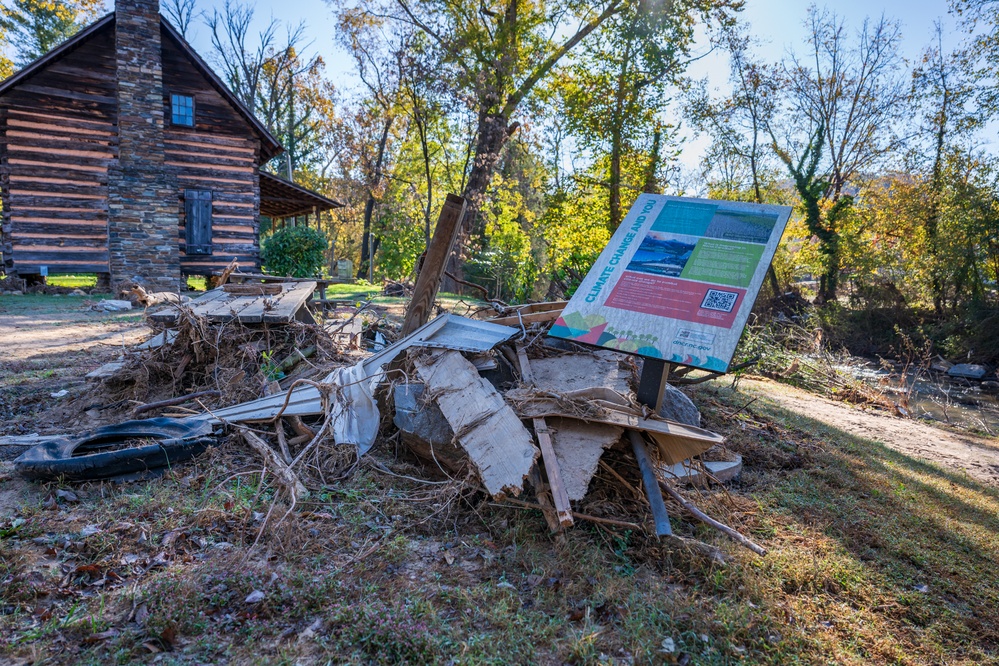 Construction debris shows damage in Old Fort after Hurricane Helene