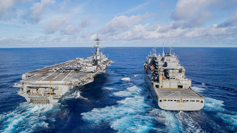 George Washington conducts replenishment-at-sea with USNS Cesar Chavez