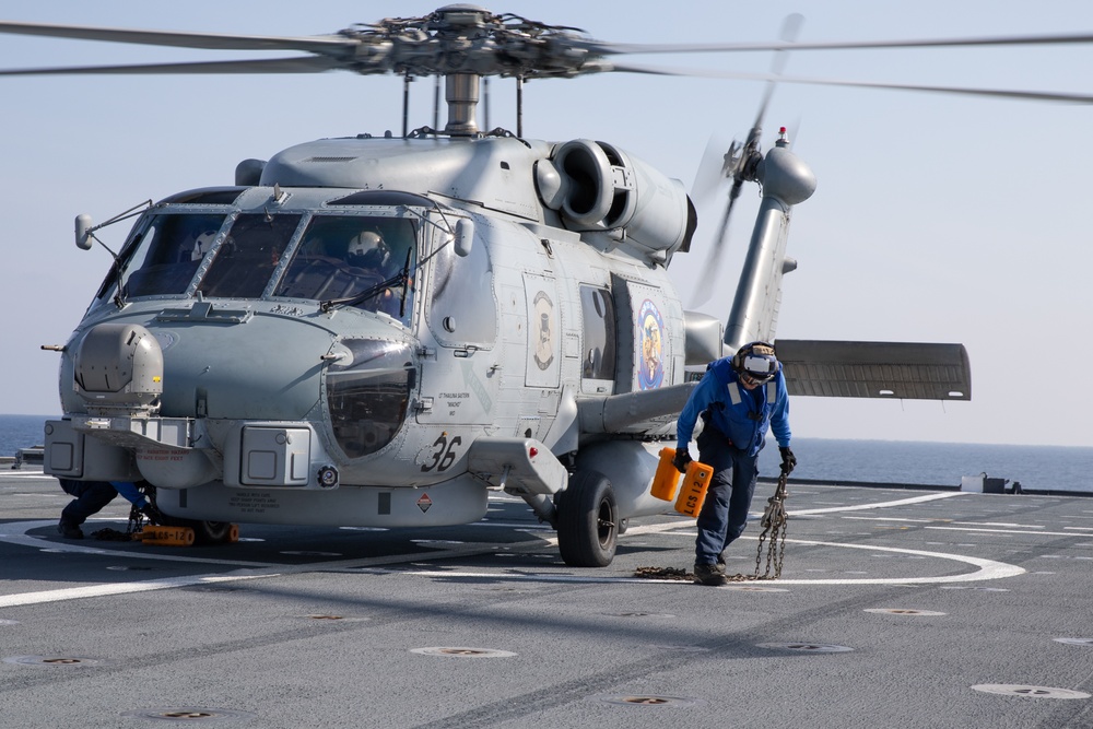 USS Omaha Conducts Flight Operations With HSM 35