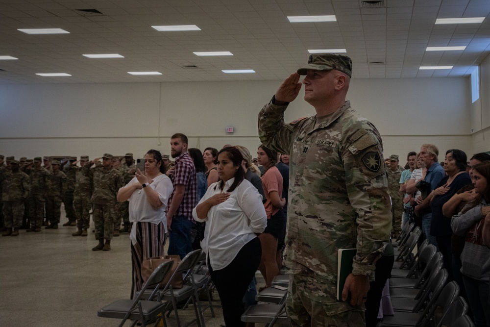 Florida Army National Guard Soldiers gather with loved ones for a farewell ceremony before departing for the Southwest Border.